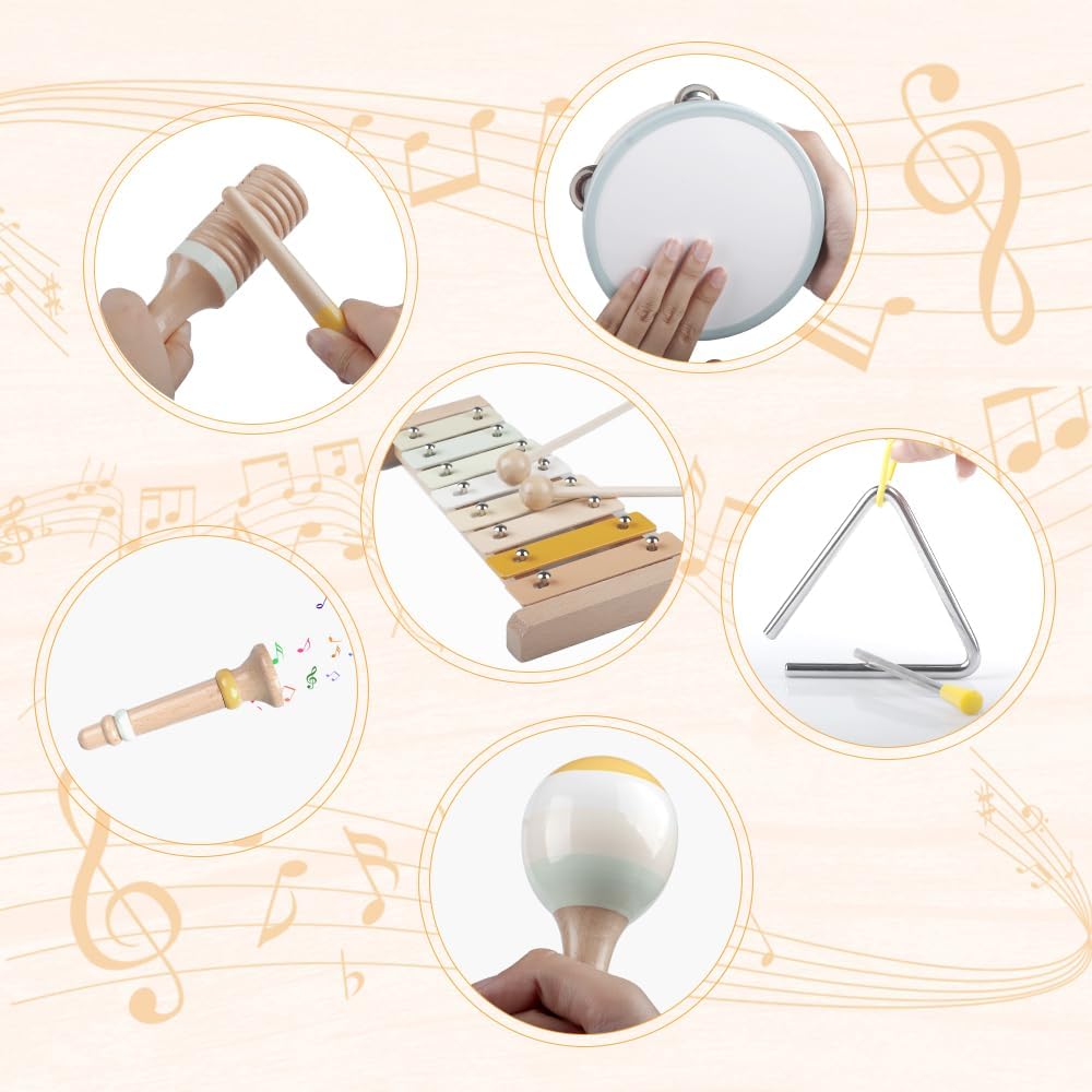 Thumbnail 3 de Baby Musical Instruments Montessori Wooden Toys Set (Neutral Colors) with Xylophone for Toddlers 1–3