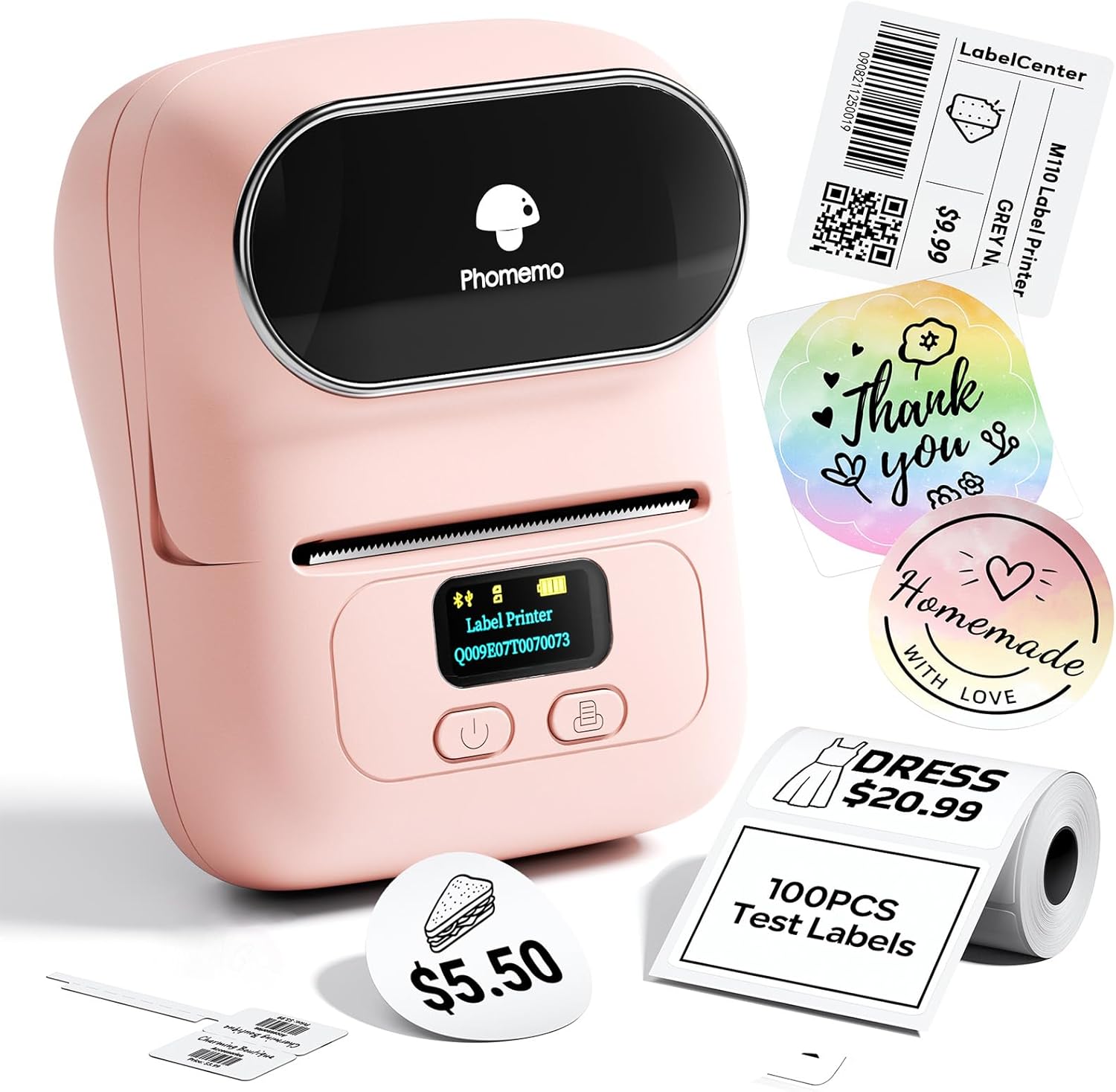 Detalle de Phomemo Label Printer M110 Mini Bluetooth Thermal Label Maker (Pink)