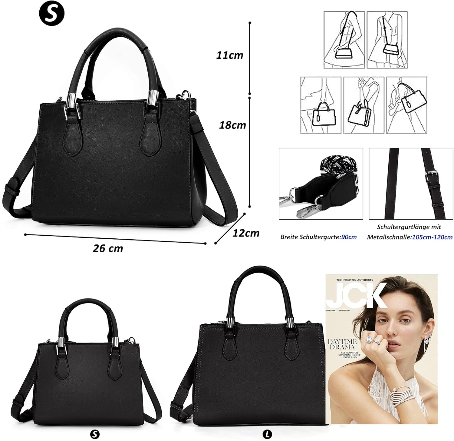 Thumbnail 2 de TAN.TOMI Handtasche für Damen (Henkeltasche/Business- & Crossbody-Option) – mit mehreren Fächern, Reißverschlüssen & abnehmbarem Riemen