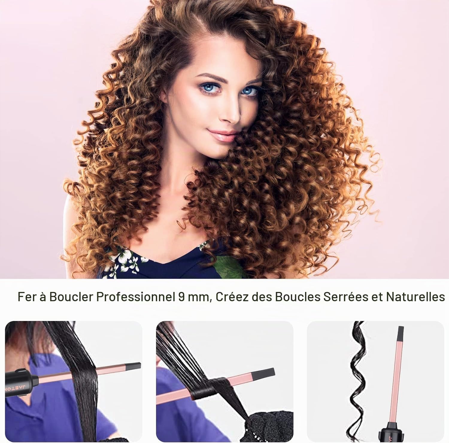 Detalle de Fer à friser fin 9 mm – boucles serrées et cristal de cheveux soignés