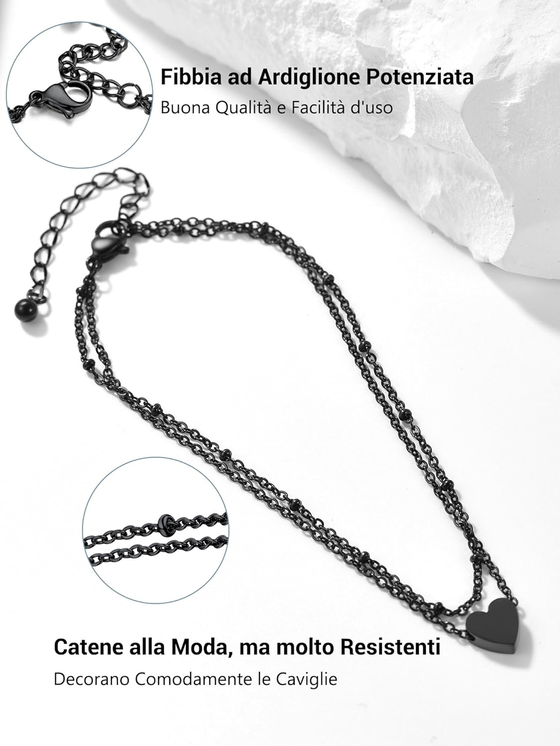 Thumbnail 3 de PROSTEEL Cavigliera a catena regolabile in acciaio (22+5 cm) – set impilabile, estetica tricolore per donna e uomo
