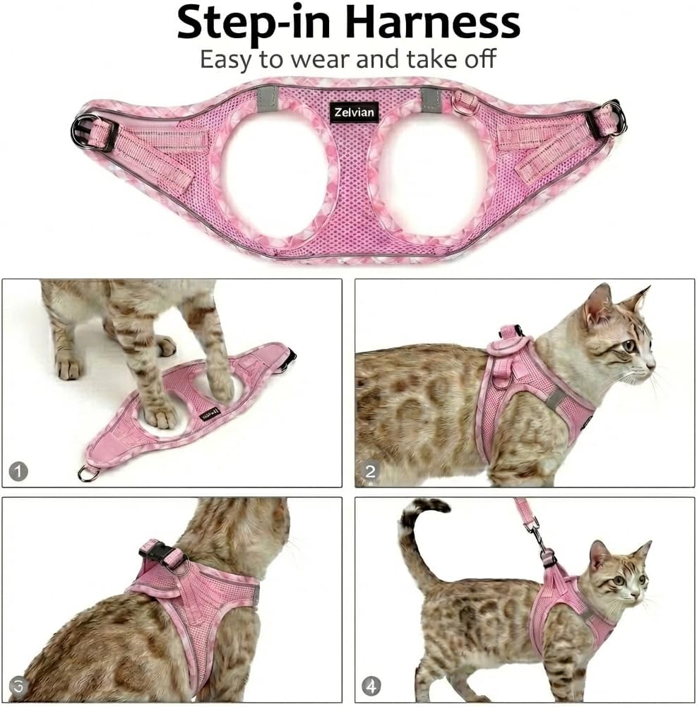 Detalle 2 de Zelvian Adjustable Cat Harness and Lead Set: Escape-Proof Pink Vest for Small Cats and Kittens
