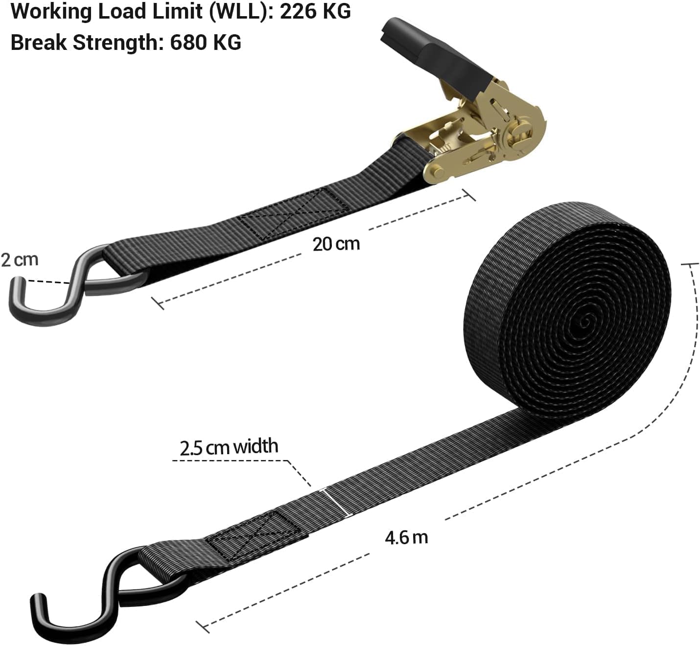 Detalle 2 de Ohuhu Sangle à cliquet 4,6 m 680 kg