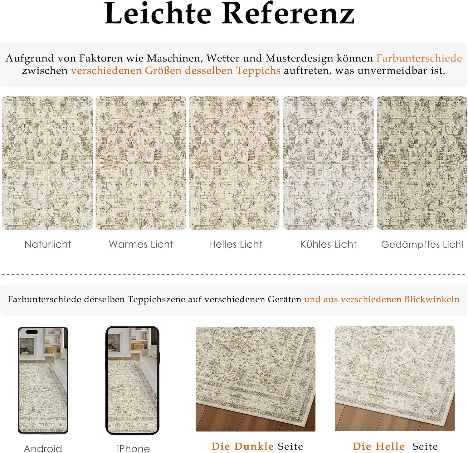 Detalle de PureCozy Vintage Beige Teppichläufer für Flur, 60x180 cm (Boho, waschbar, rutschfest)
