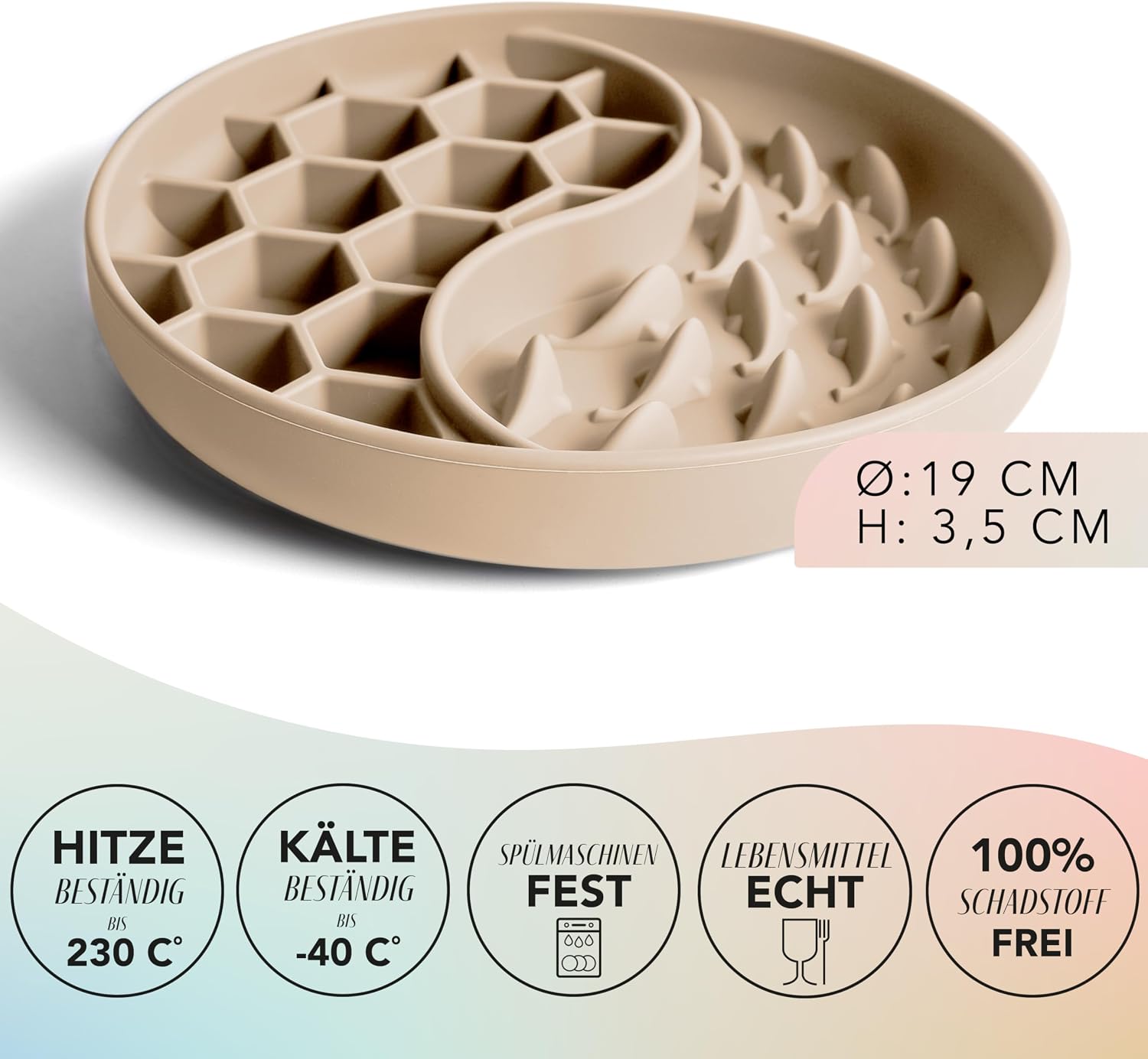 Detalle 2 de ne&no® Anti Schling Napf & Lickmatte für Hunde und Katzen (Slow Feeder, große Saugnapf-Basis) – Taupe