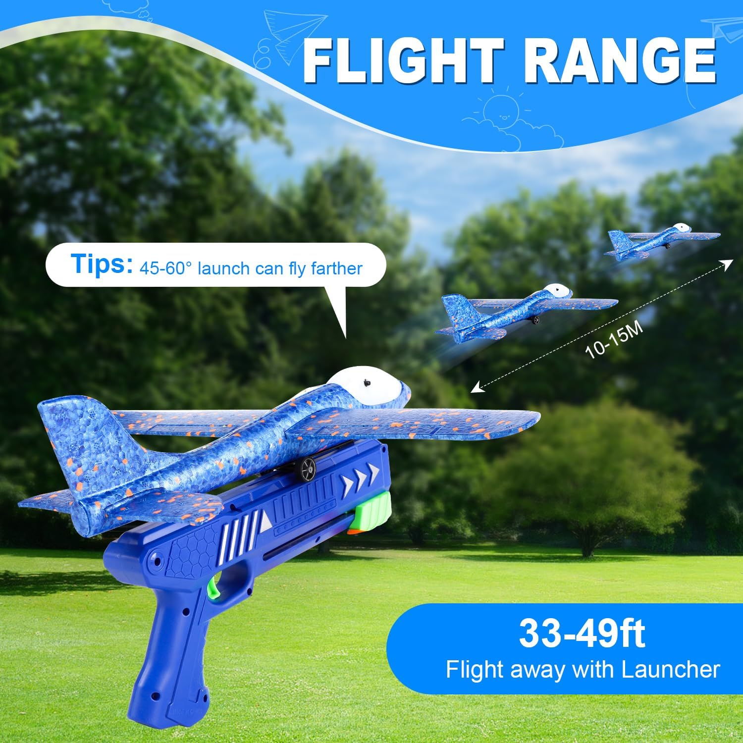 Detalle 2 de TODARRUN Airplane Launcher Toy (3-pack) LED Foam Glider Catapult Planes with 2 Flight Modes