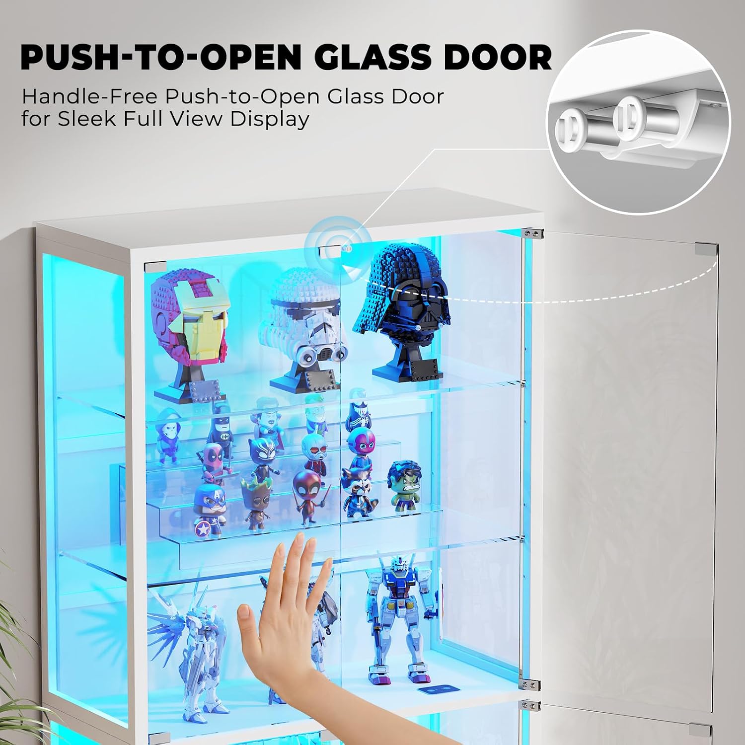 Detalle de BROTTAR 80086 Display Cabinet, 6-Tier White Curio Cabinet with Glass Doors and LED Lights