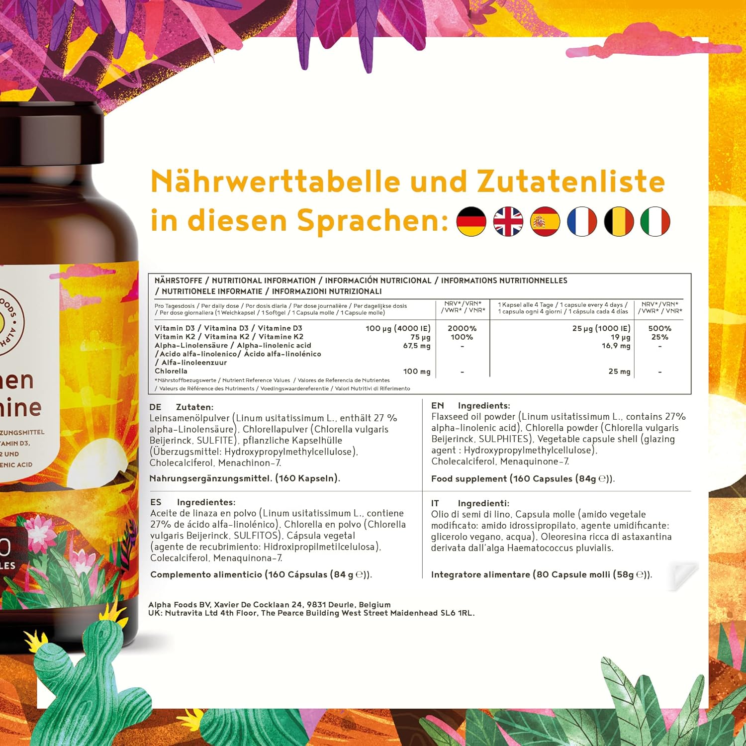 Thumbnail 2 de Alpha Foods Vitamin D3 + K2 hochdosiert (4.000 IE) mit vitaMK-7 & pflanzlichem Omega-3 – 160 Kapseln