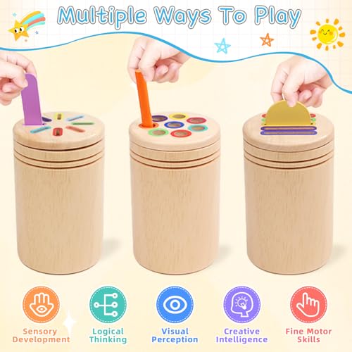 Detalle de Jouet Bebe 1 An – 3 en 1 Montessori: Jouet en Bois Éducatif pour Fille et Garçon par Wotoyd