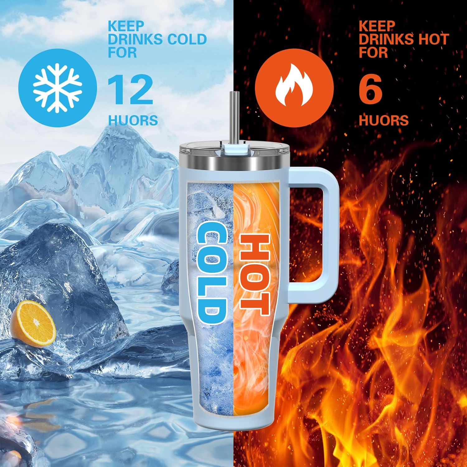 Thumbnail 6 de WATERSY Travel Mug Coffee Cup 40oz: Big Stainless Steel Tumbler with Straw Lid, Handle and Double-Wall Vacuum - 1182ml, Blue