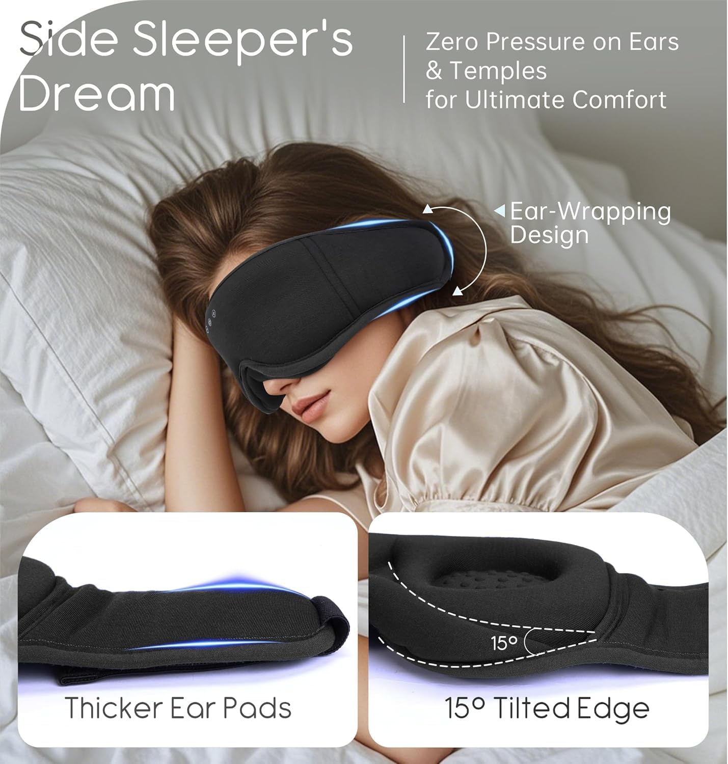 Detalle de TOPOINT Bamboo Cotton Bluetooth Sleep Mask with Headphones