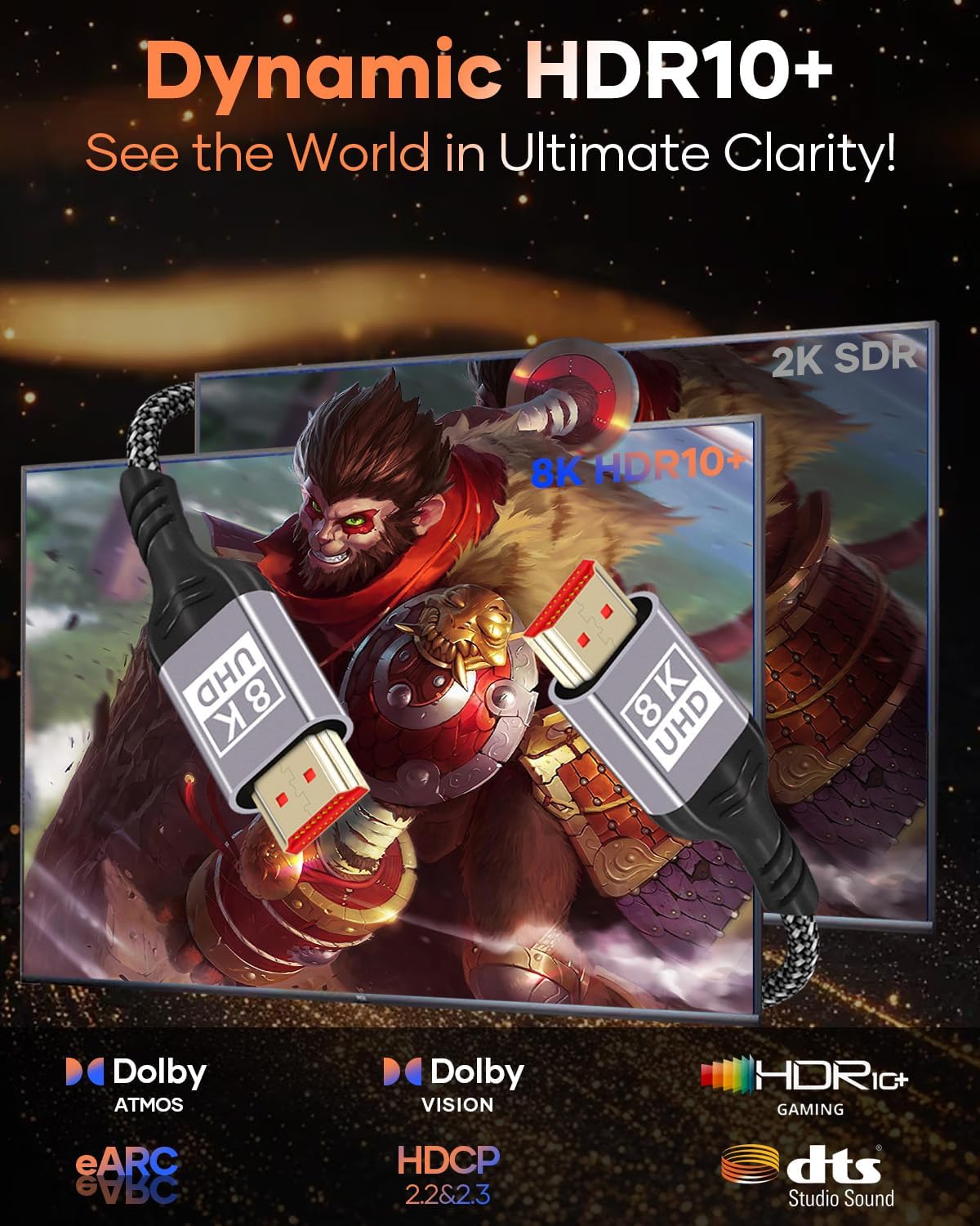 Thumbnail 3 de Nersligek HDMI 2.1 8K-Kabel 5 m (48 Gbps) für 8K@60Hz, 4K@120/144Hz, eARC, HDR10