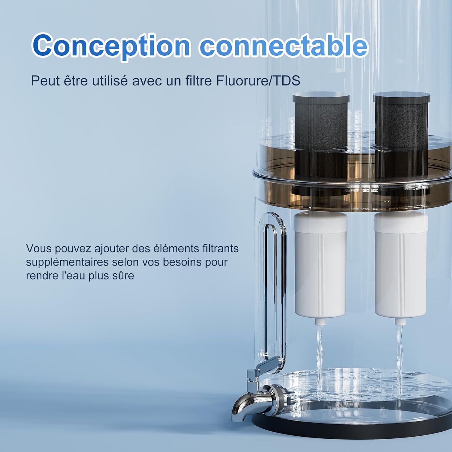 Thumbnail 4 de Purewell Filtre à Eau par Gravité 8,5L — Purificateur d'Eau UF, Charbon Actif et Ions d'Argent, acier 304, sans électricité