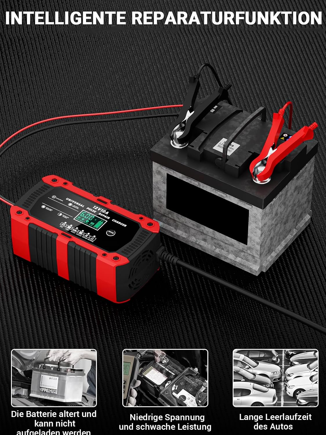 Thumbnail 5 de Autobatterie-Ladegerät 12V 10A mit LCD, Temperaturkompensation & Rekonditionierungsmodus