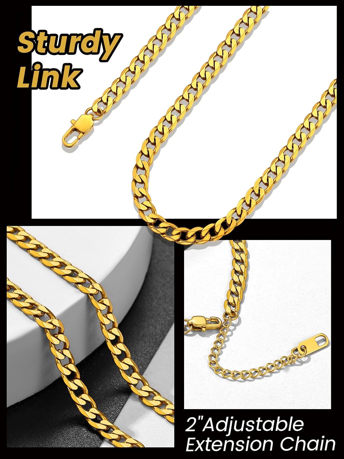 Detalle 2 de GOLDCHIC JEWELRY Flat Cuban Chain Necklace in 316L Stainless Steel (4mm–9mm) – Lobster clasp, gift box included