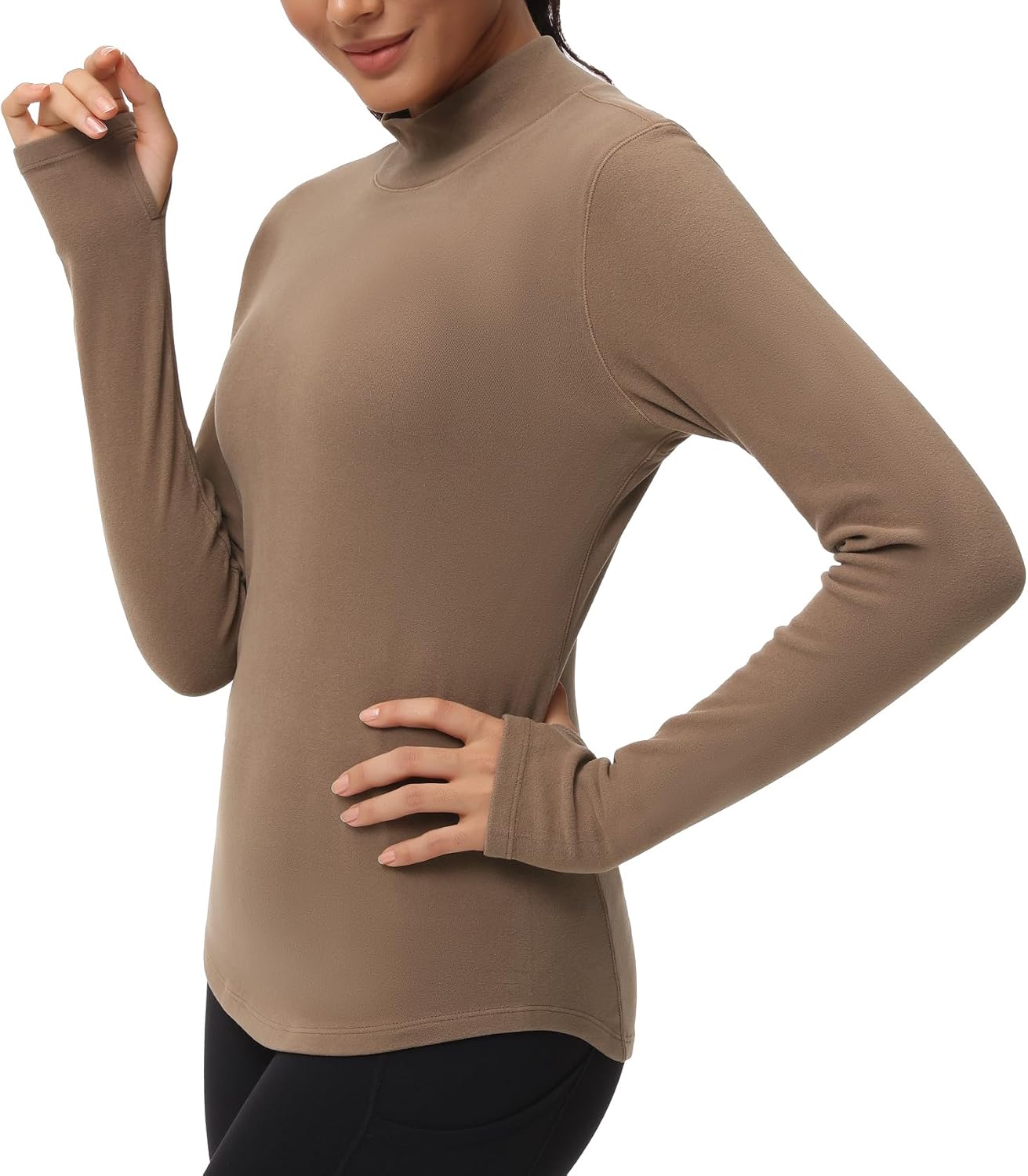 Thumbnail 3 de THE GYM PEOPLE Fleece Mock Turtleneck Top with Thumb Holes