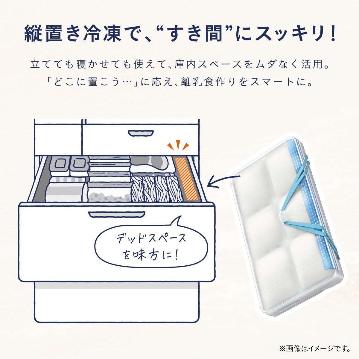 Detalle de コンビ ラクわけ 離乳食用小分け冷凍ケース 15+25mLセット、袋のまま冷凍・すき間収納