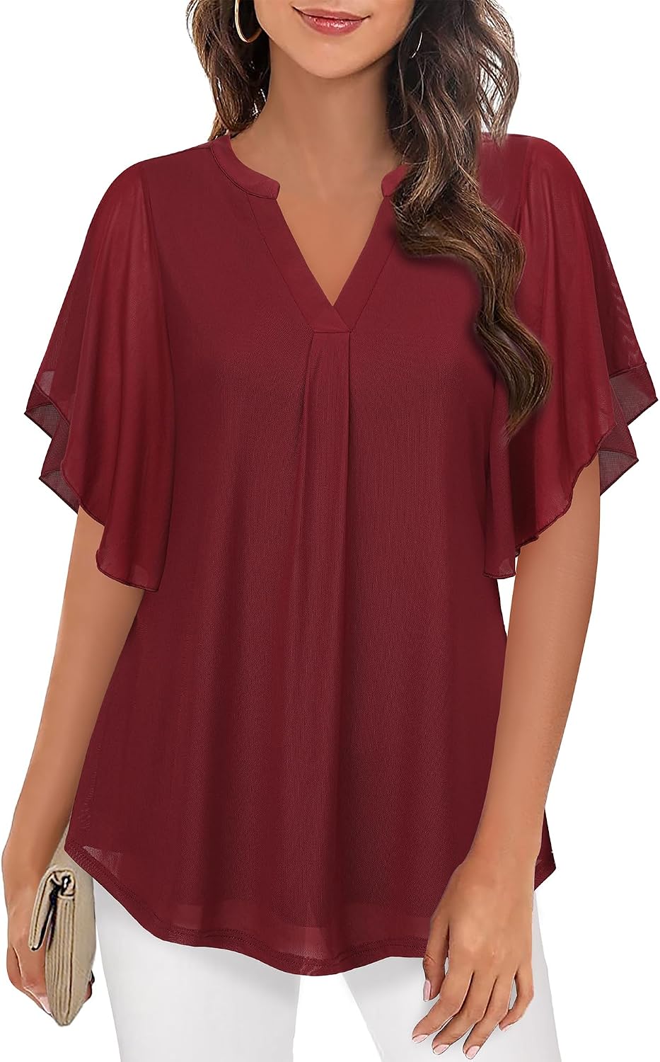 Thumbnail 6 de Vafoly Damen Bluse Kurzarm Tunika mit V-Ausschnitt und Mesh-Optik
