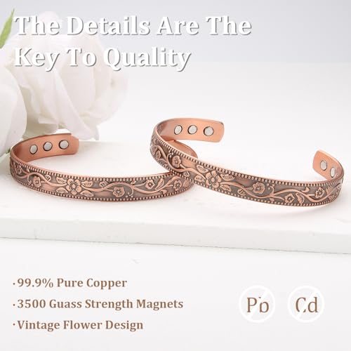 Detalle de MagEnergy 99.99% Pure Copper Magnetic Bracelet for Women, Adjustable Cuff