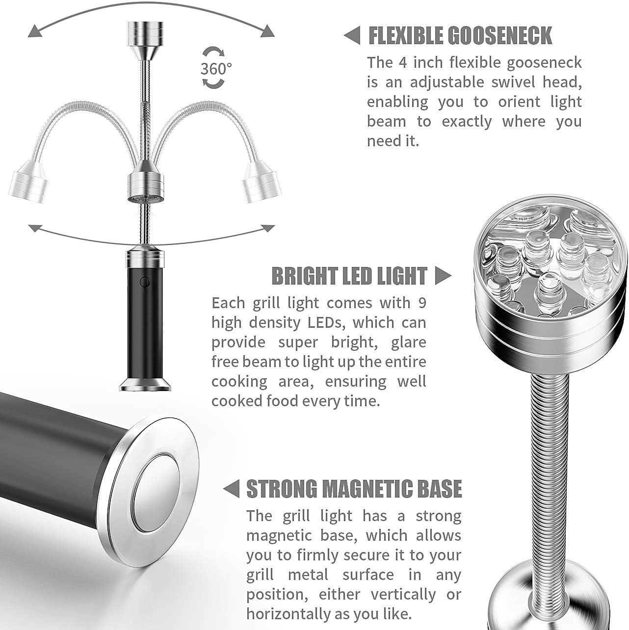 Thumbnail 5 de Grill Licht Magnetische Grilllampe BBQ Licht-Set Outdoor 2er-Pack, batteriebetrieben, 360° drehbar (schwarz)