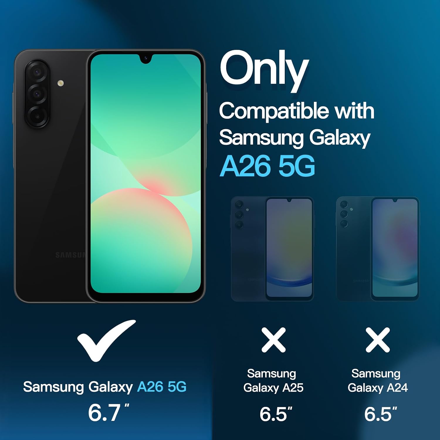 Detalle 2 de JETech 3-i-1 matt skal för Samsung Galaxy A26 5G, svart med 2 skärmskydd