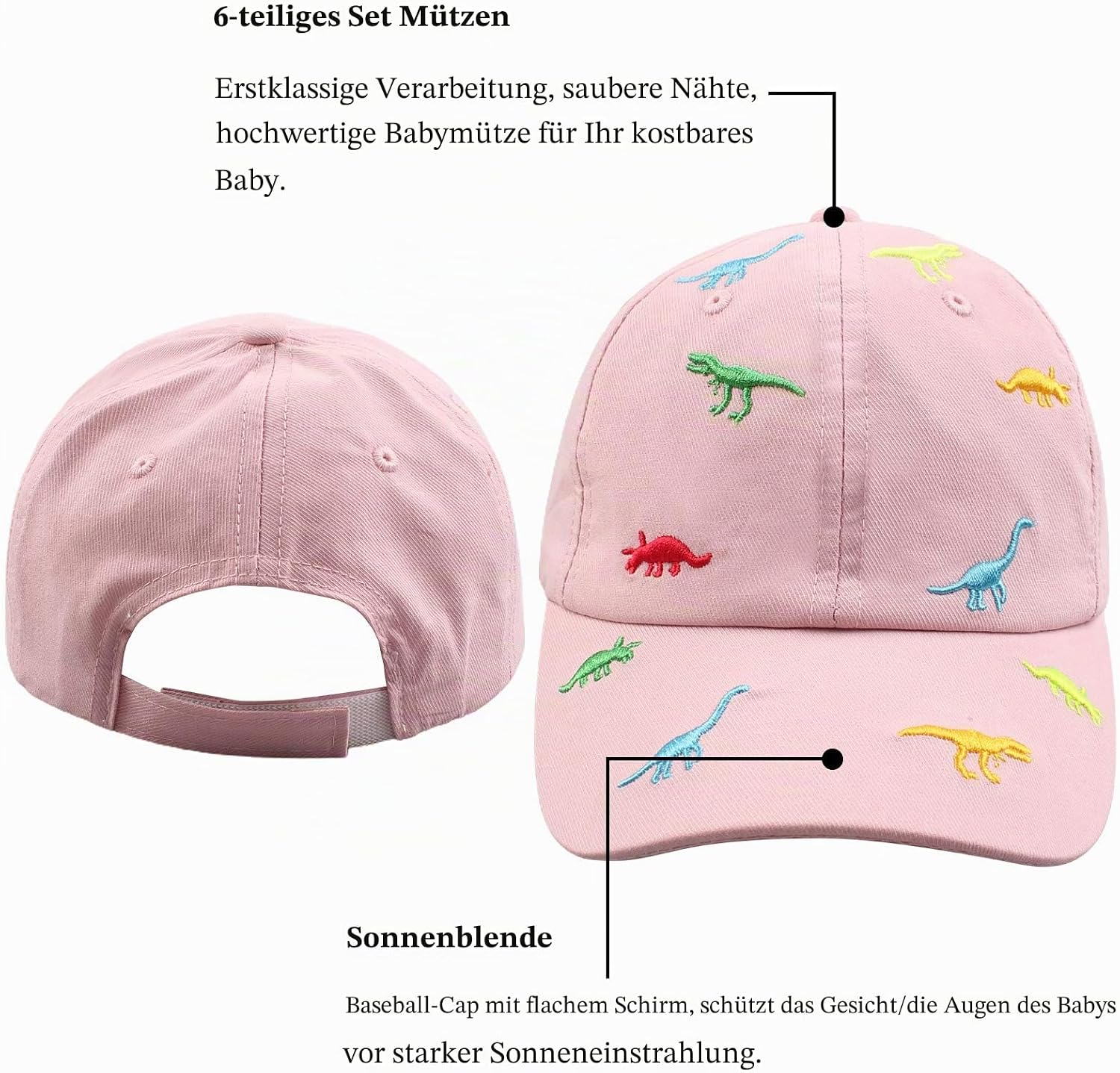 Detalle de XIAOHAWANG Sommer Baseball Cap für Kinder 2–6 Jahre mit Dinosaurier-Stickerei – Verstellbare Schirmmütze aus Baumwolle