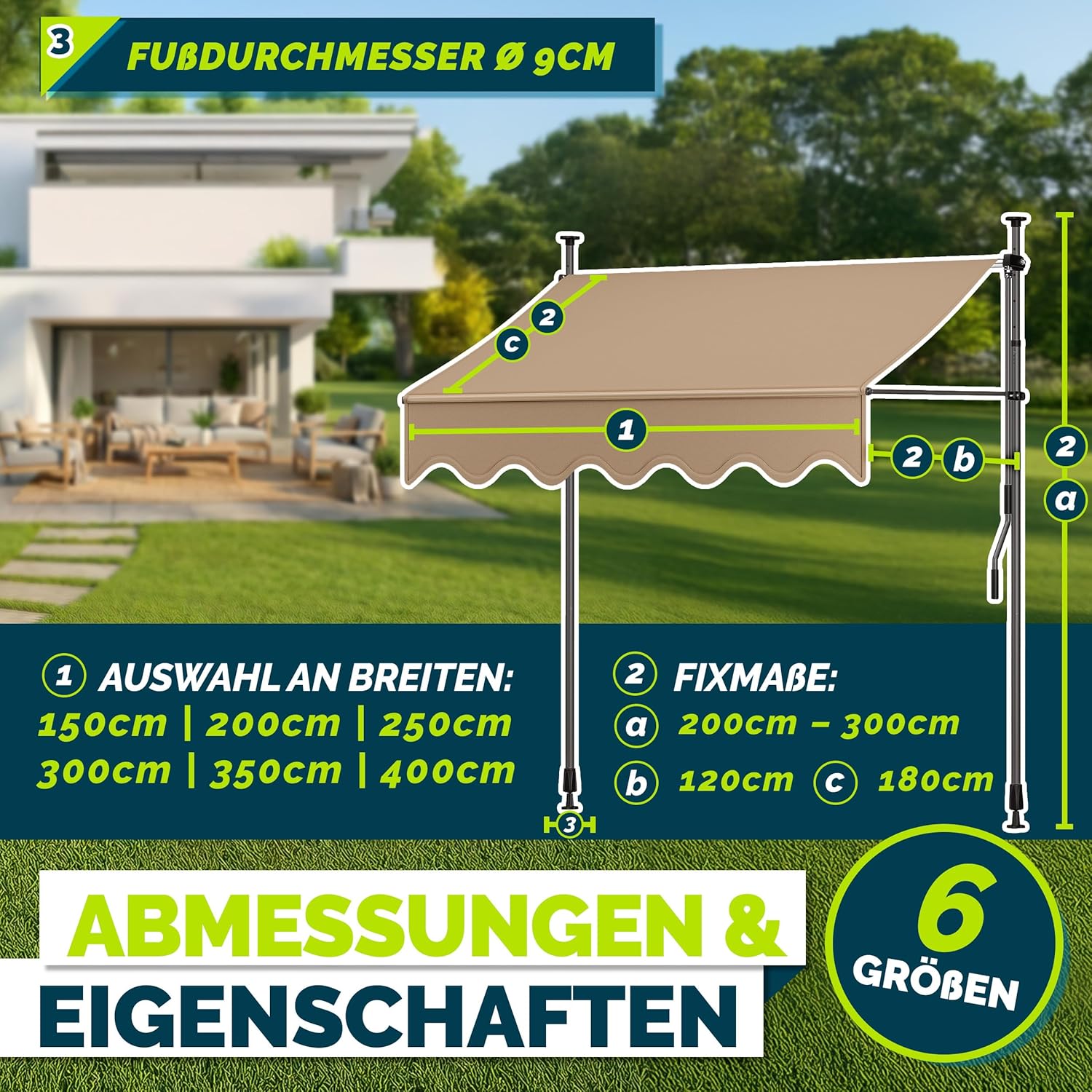 Thumbnail 5 de tillvex Klemmmarkise mit Handkurbel – Balkonmarkise ohne Bohren, UV-beständig, höhenverstellbar (Taupe, 400 cm)