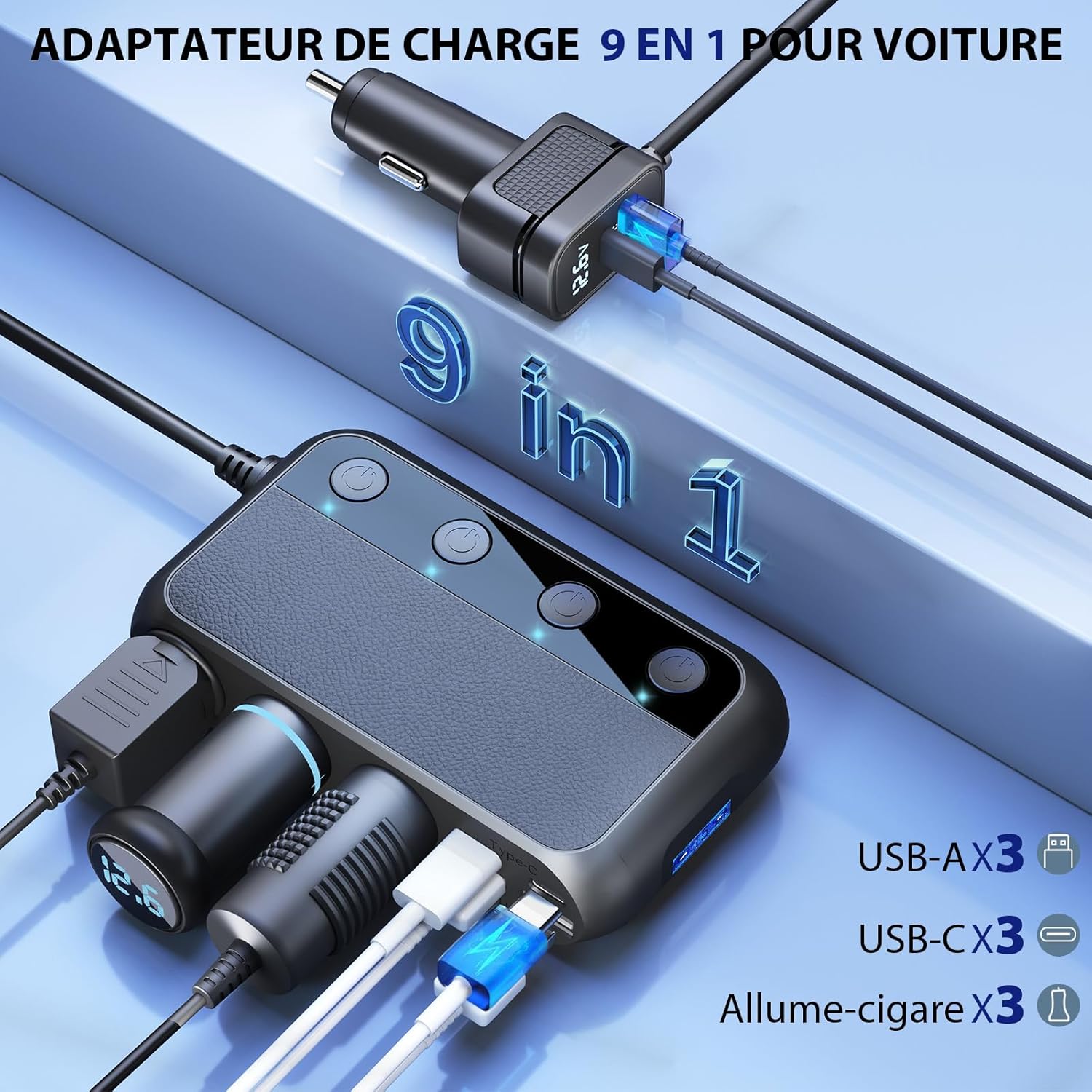 Thumbnail 2 de Cargador Coche 9-en-1 USB-C PD 30W ⚡ con 3 Tomas