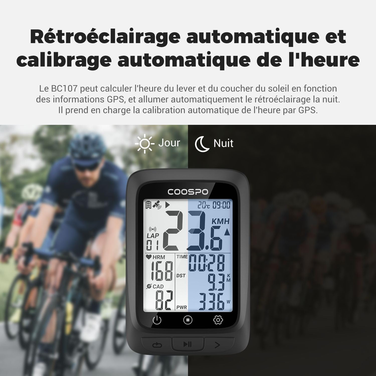 Detalle de COOSPO BC107: Compteur vélo sans fil Bluetooth 5.0 et ANT+ avec écran LCD 2,4