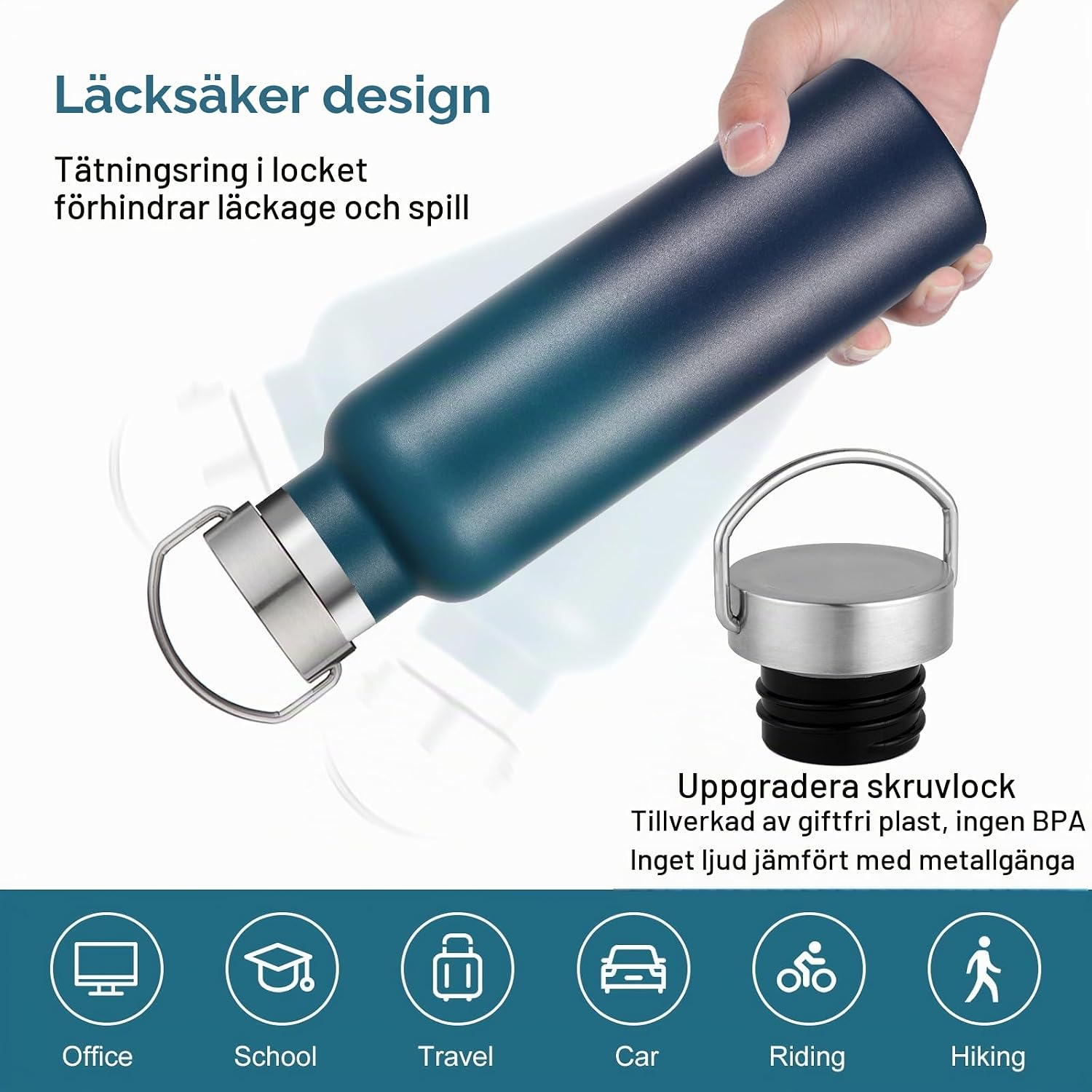 Detalle 2 de Volhoply 600 ml isolerade vattenflaskor, 2-pack i rostfritt stål