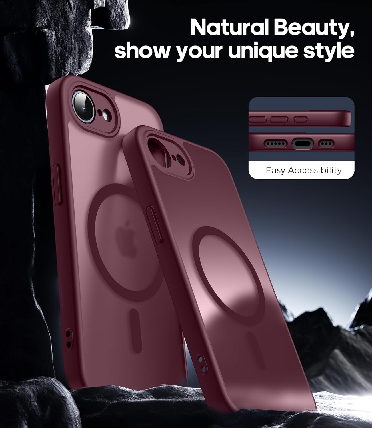 Detalle de Qasyfanc Magnetic Case for iPhone 17e / 16e with 2 Tempered Glass Protectors – Wine Red