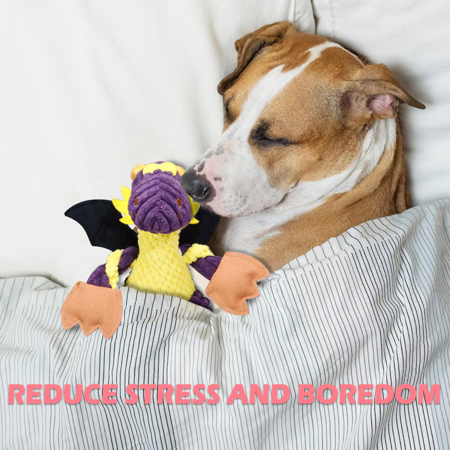 Detalle de GOOLA Purple Dragon Dog Toy – Plush Squeaky Tug & Fetch Toy for Large Breeds