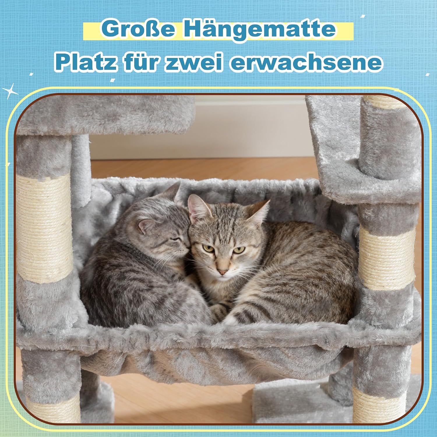 Detalle de Hey-brother Kratzbaum – Katzenbaum mit großen Plattformen, Treppenstruktur und zwei Höhlen (127 cm, Hellgrau MPJ071W)