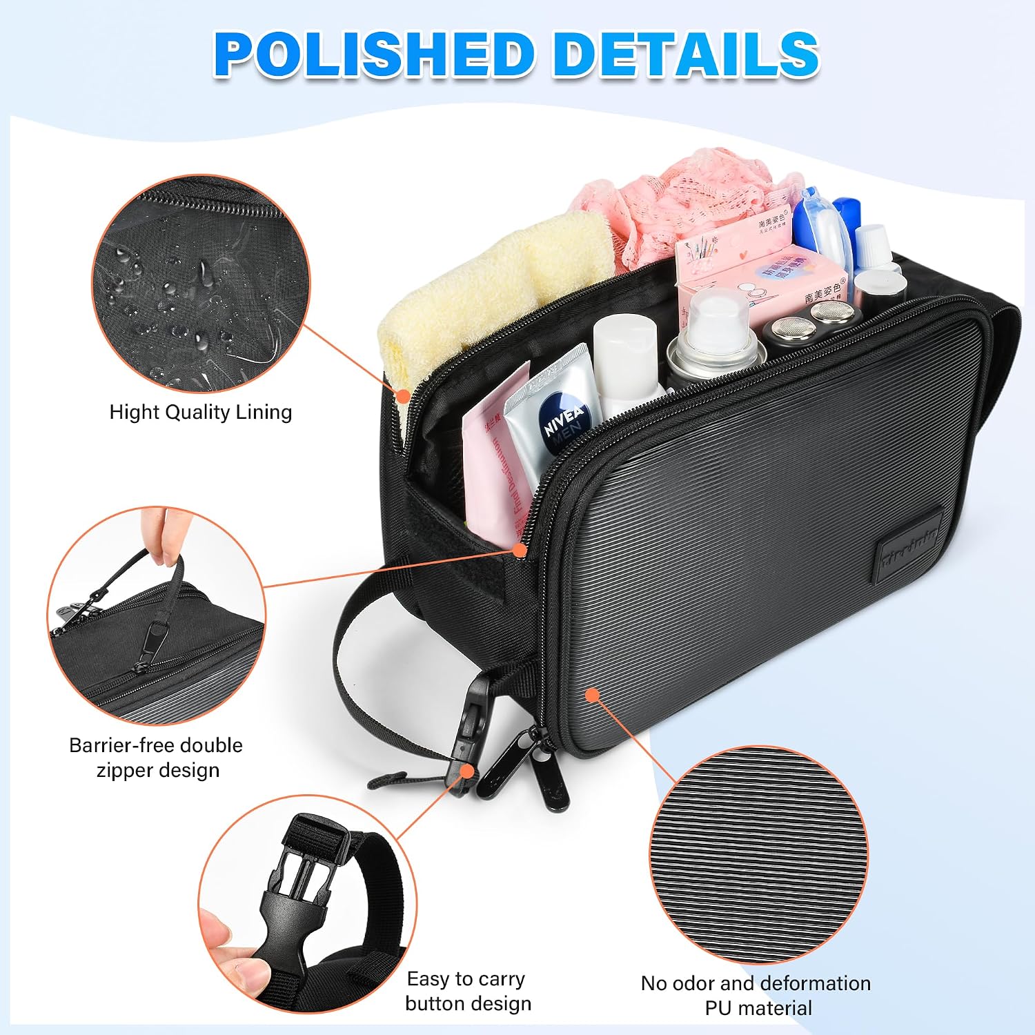 Thumbnail 1 de Kato Tirrinia Large Toiletry Bag for Men: Water-Resistant Travel Wash Bag in Black