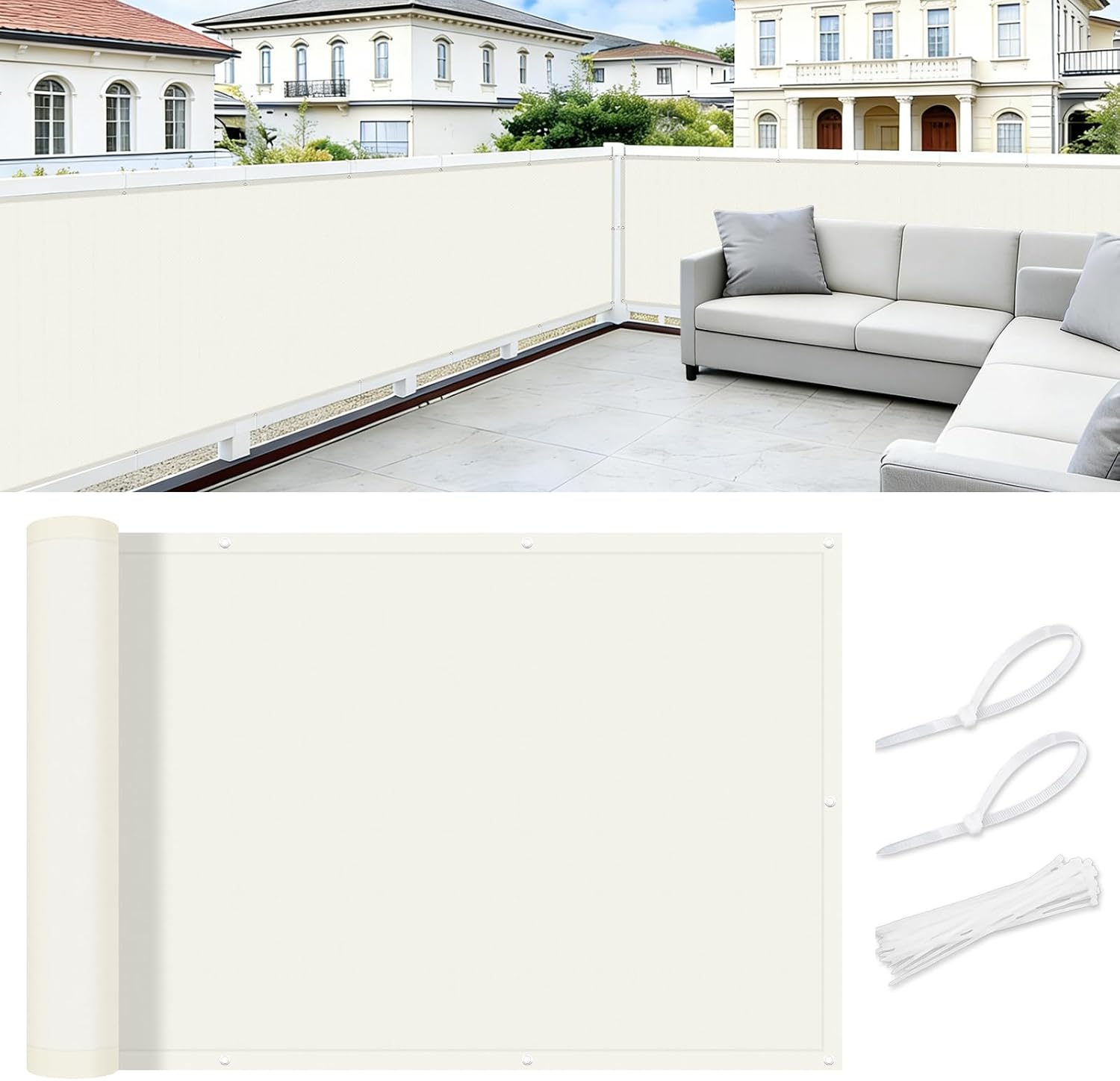 Detalle de COOL AREA Balkon Sichtschutz 90x1000 cm – wetterfest, blickdicht, schützt Privatsphäre & UV-Strahlen