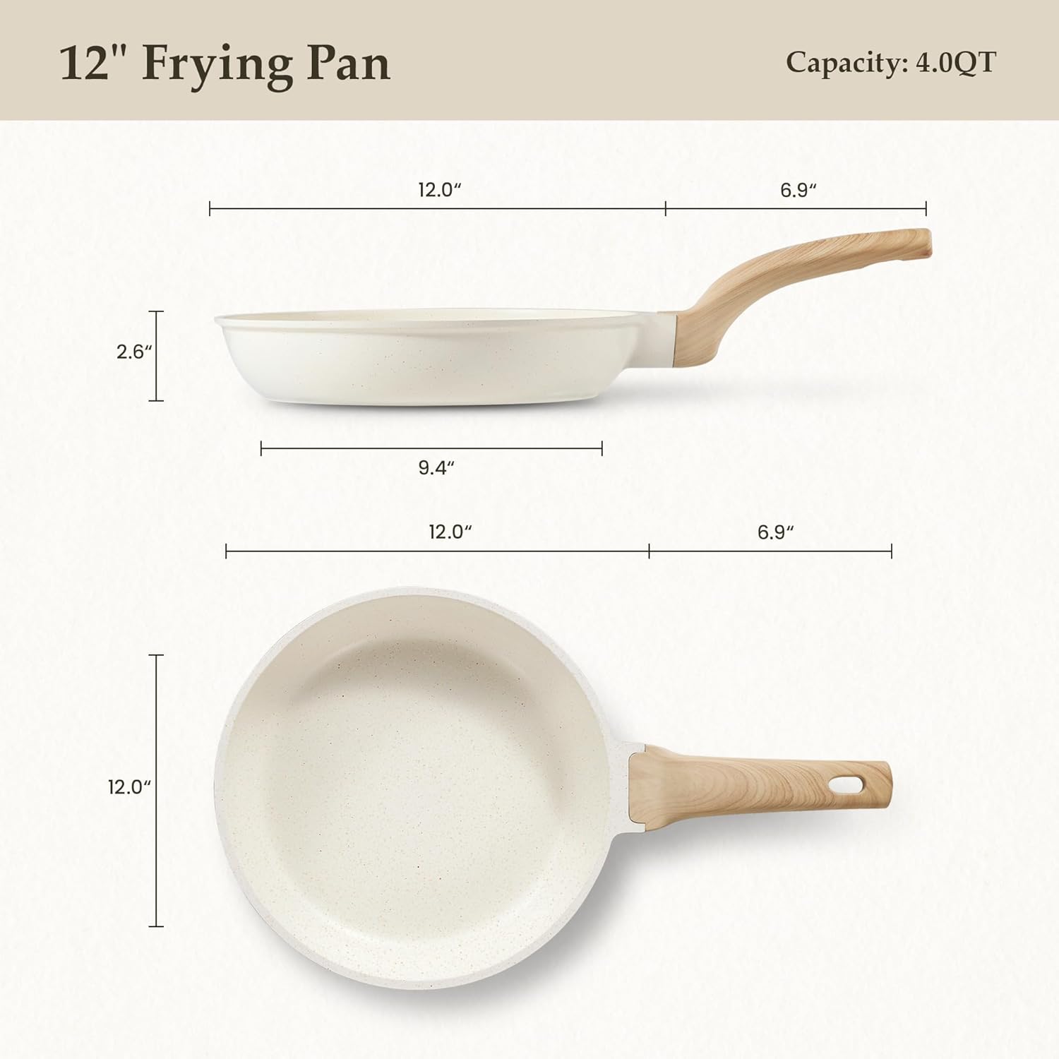 Detalle 2 de CAROTE 12-Inch Non Stick Frying Pan Skillet – Granite Chef Pan, Induction Compatible