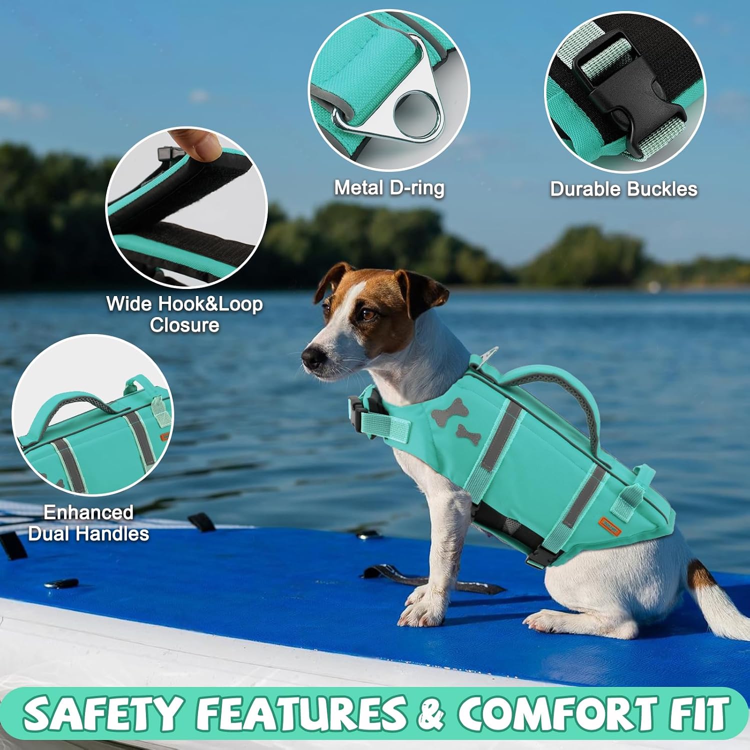 Thumbnail 1 de EMUST Dog Life Vest for Swimming (Turquoise, Size L)