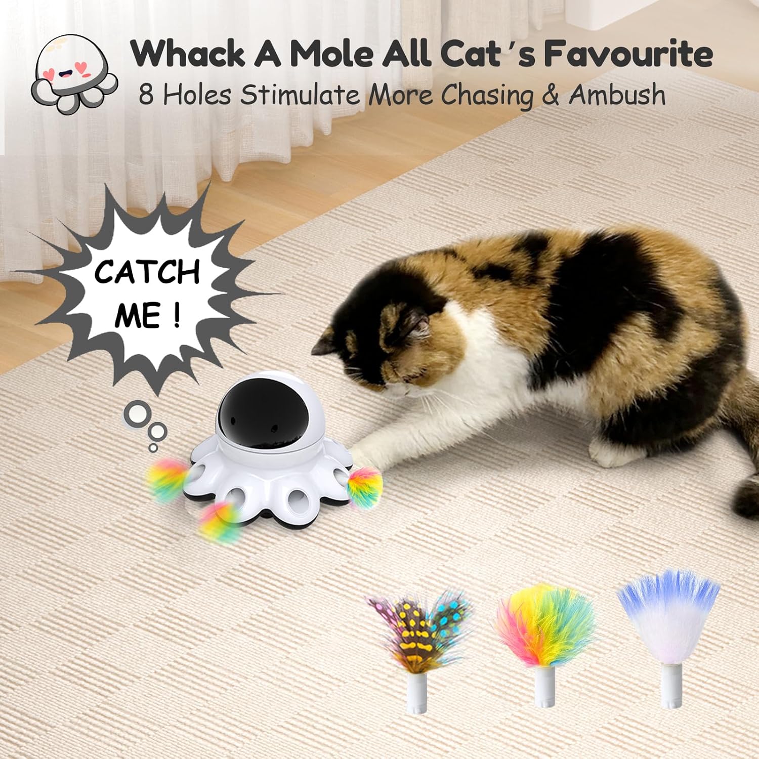 Detalle 2 de GoldenSun Cat Toy 2-in-1 Interactive 8-hole USB 🐱