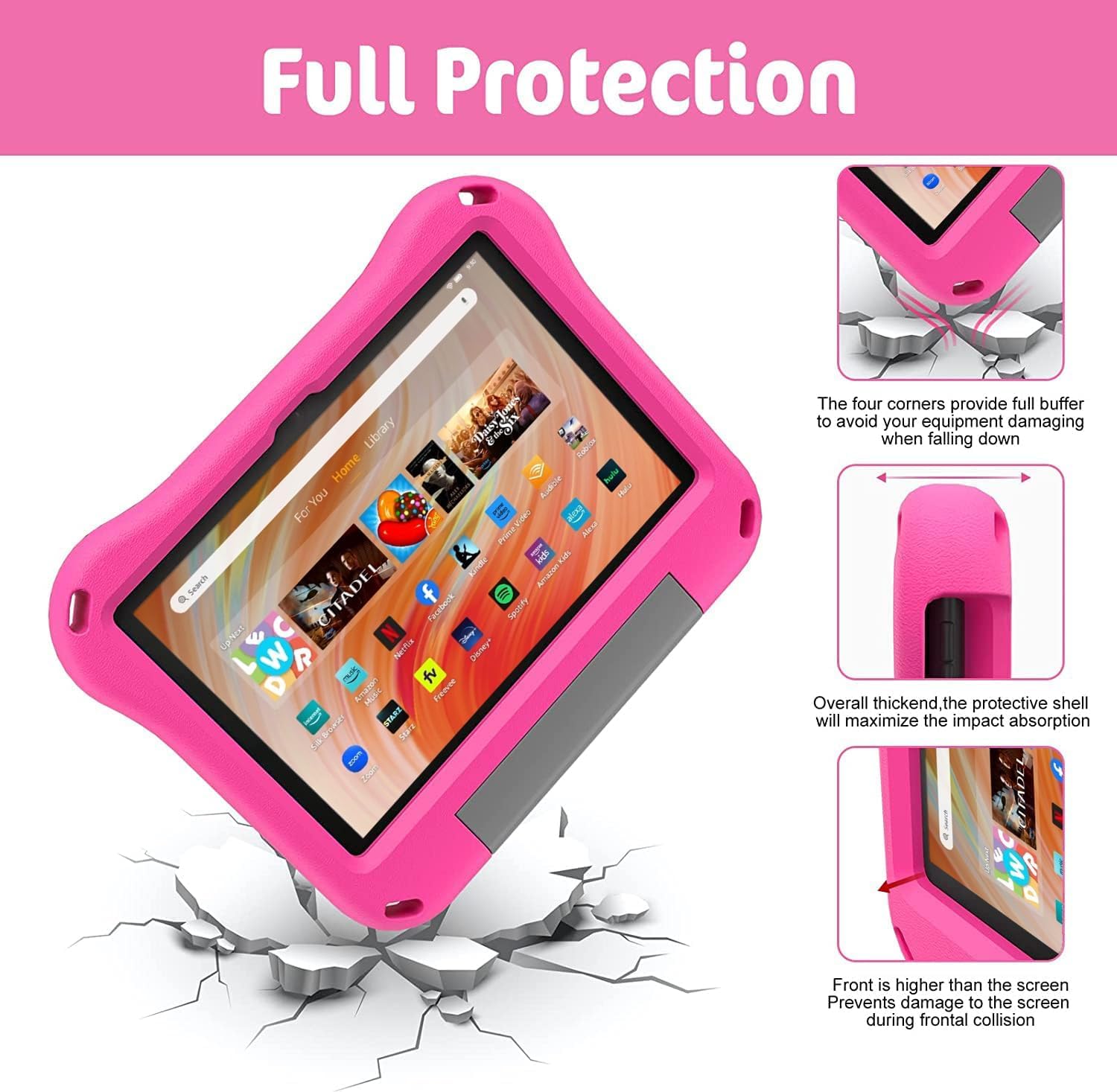 Detalle de Fire HD 10 & Fire HD 10 Plus Kinder-Tablet-Hülle mit Ständer (10,1 Zoll) – EVA-Schutz für 11./13. Gen – Pink