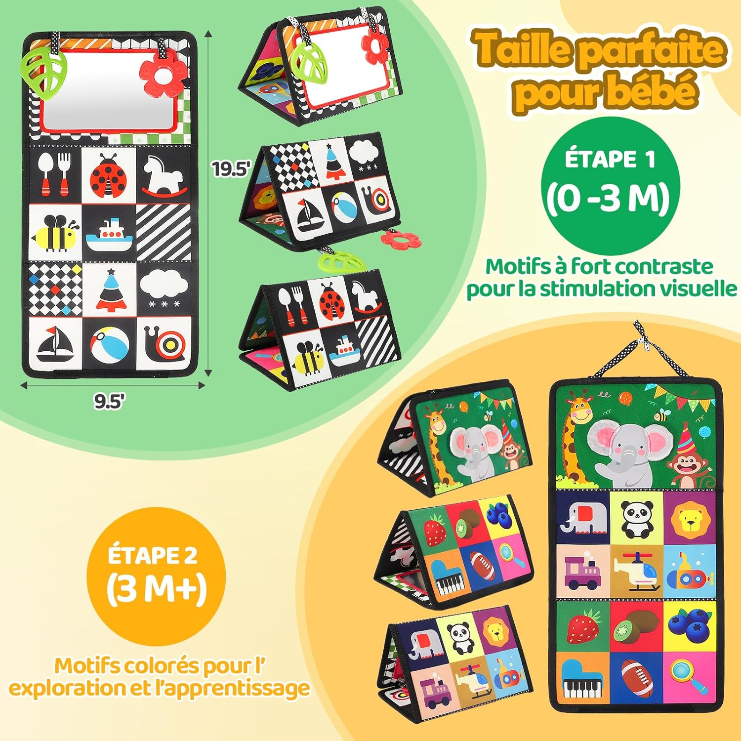 Thumbnail 1 de BBWOO Grand Livre Pliable Montessori 0–12 Mois: Tummy Time avec Miroir et Dentition Sensorielle