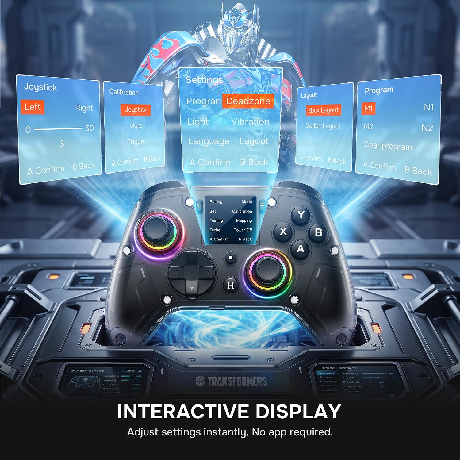 Detalle de Transformers GUSGUG7 Wireless Gaming Controller with Interactive Screen, Hall Effect and 1000Hz