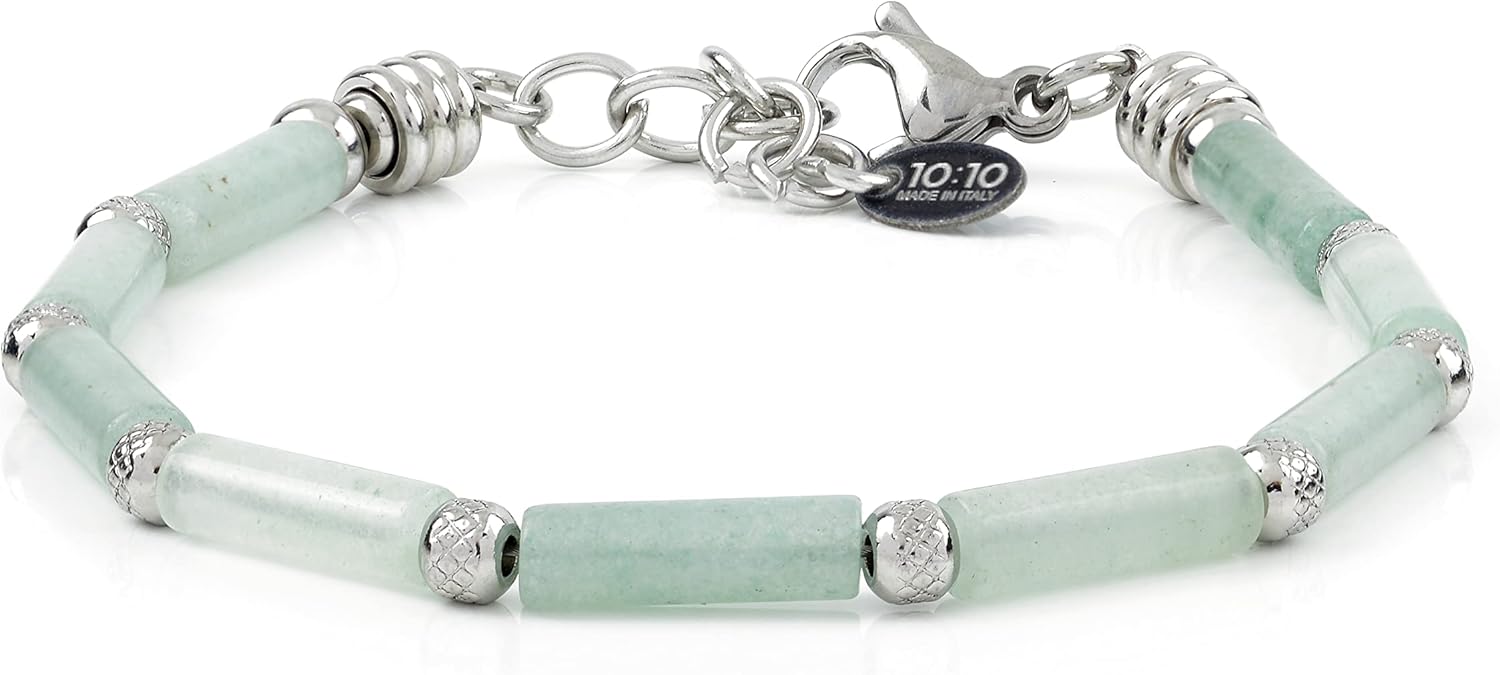 Thumbnail 6 de 10:10 Bracciale Uomo Donna: pietre naturali cilindriche e perle diamantate in acciaio inox anallergico