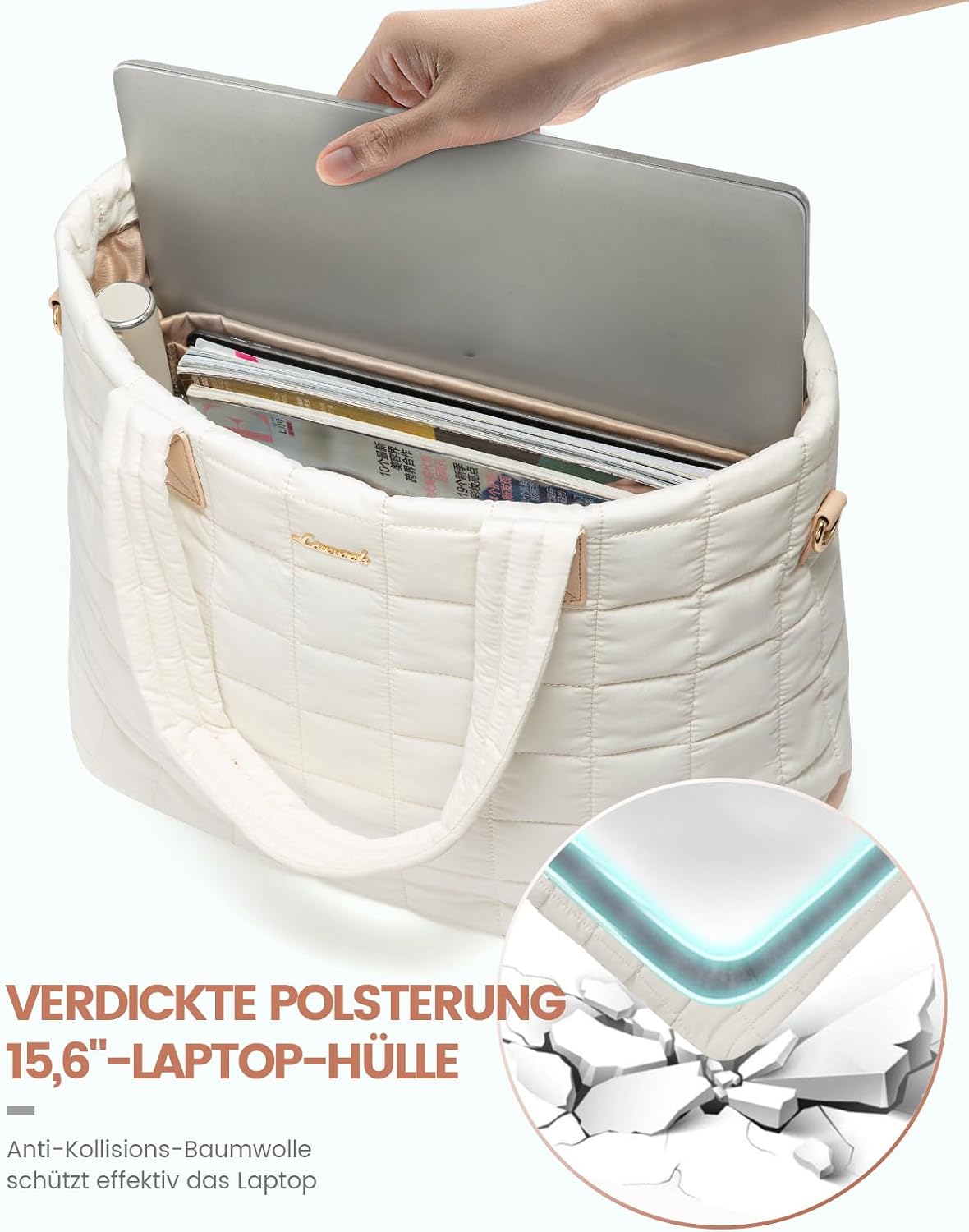 Thumbnail 4 de LOVEVOOK Laptop Handtasche Groß 15,6 Zoll Beige
