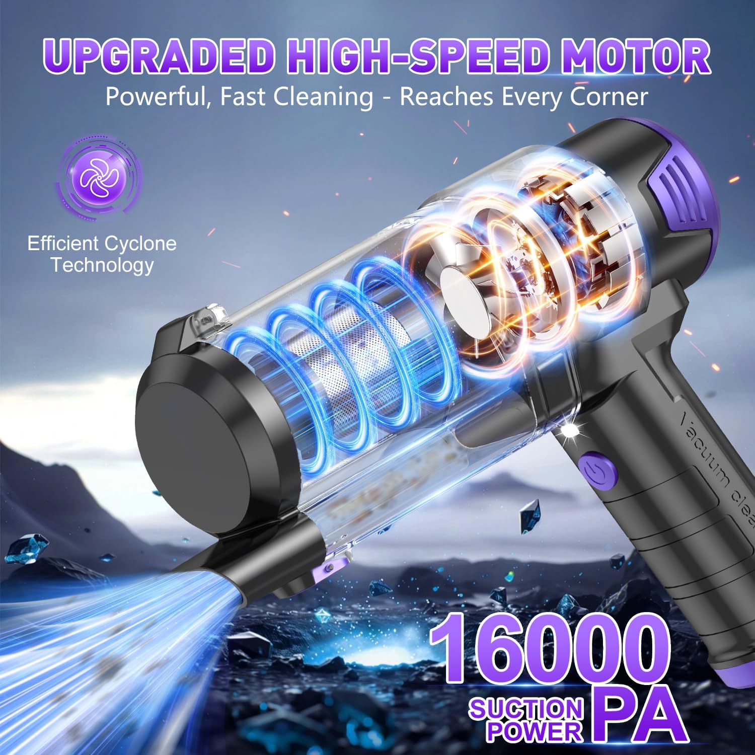 Thumbnail 1 de KMM Handheld Car Vacuum Cleaner: 16,000PA Cyclonic Suction, 5200mAh Cordless & LED Light