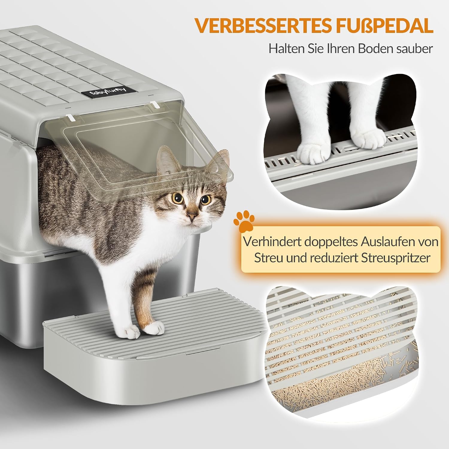 Thumbnail 6 de Fobyfurny Edelstahl-Katzenklo 60×40×38,5 cm 🐱