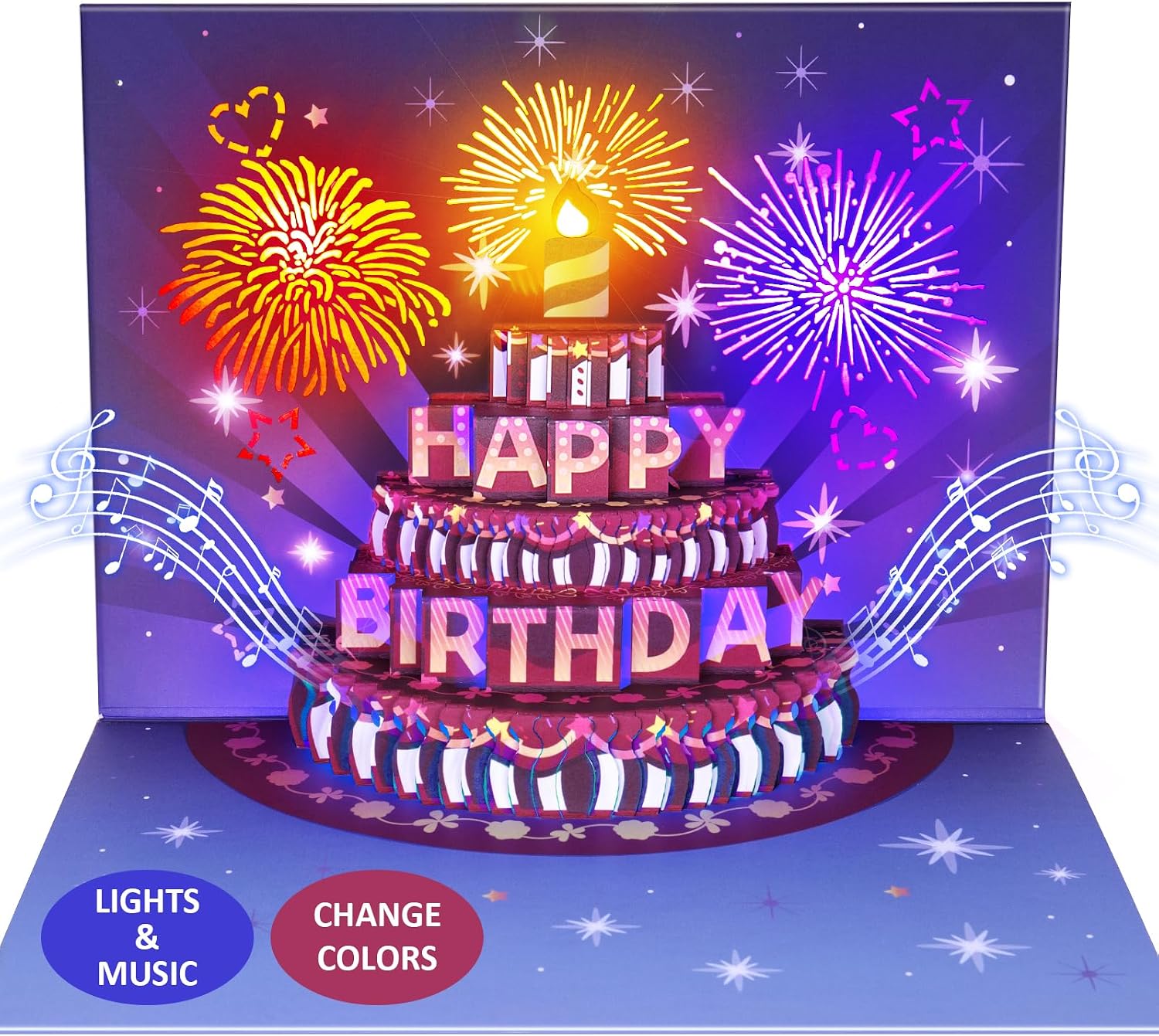 Detalle de LIGHTS & SOUND Pop up Birthday Card 7.75x5.75 in