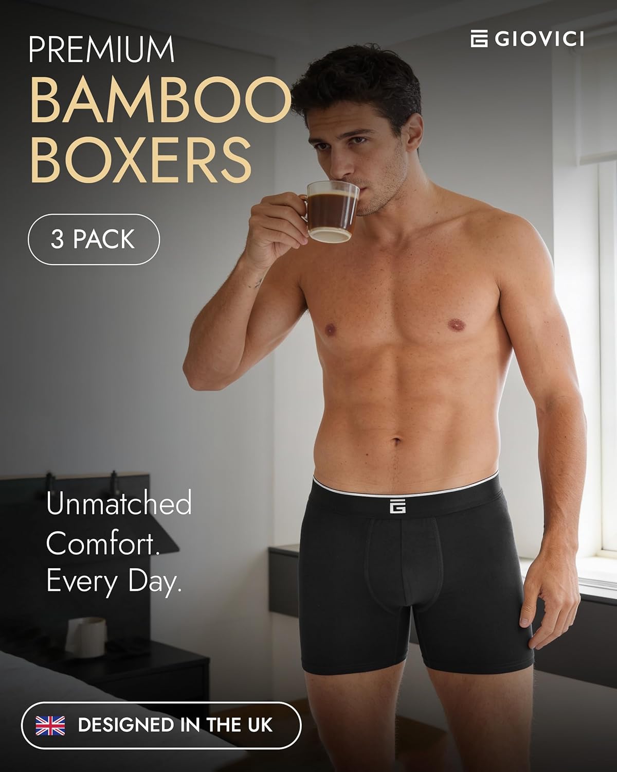Thumbnail 1 de Giovici men’s bamboo boxers – anti-chafing soft boxer briefs multipack with moisture-wicking