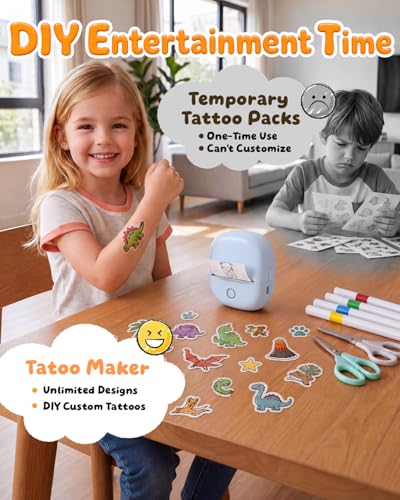 Detalle de ByteCintia Temporary Tattoo Maker for Kids (Blue) – Inkless Thermal Printer with AI Design App