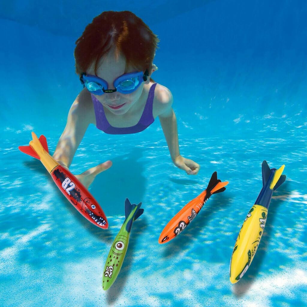 Detalle 2 de Xndryan Diving Pool Toys set for kids: sinkies, torpedo bandits, diving rings and sticks (backpack included)