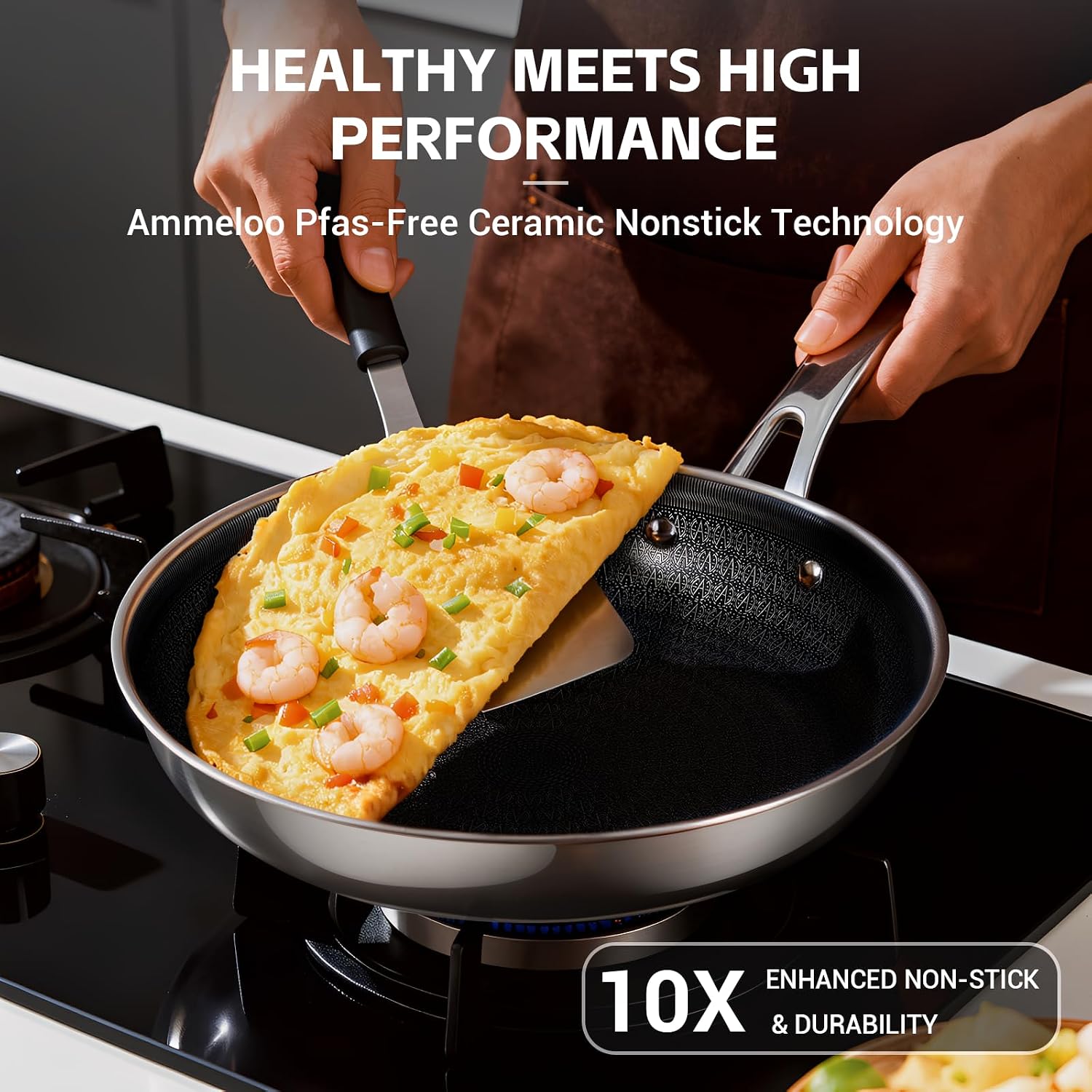 Detalle de Ammeloo 17-Piece Nonstick Stainless Steel Cookware Set